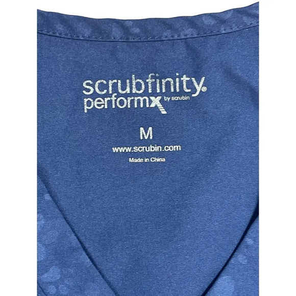 Scrubfinity Performx Navy V-Neck Paw Print Stretch Scrub Top Women's Size Medium - Picture 4 of 4